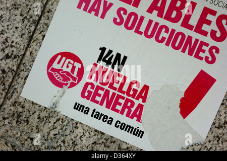 Plakat zum Generalstreik in Santa Cruz De Tenerife, Kanarische Inseln, Spanien Stockfoto