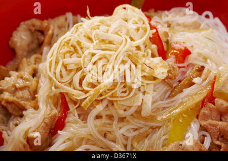 Schweinefleisch-Slice und Nudelgerichte. Japanische Küche Stockfoto