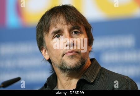 US-Regisseur Richard Linklater besucht eine Pressekonferenz für "Before Midnight" während der 63. jährlichen internationalen Filmfestspiele Berlin, in Berlin, Deutschland, 11. Februar 2013. Der Film wird im Wettbewerb der Berlinale präsentiert. Foto: Hannibal Hanschke Dpa/Alamy Live-Nachrichten Stockfoto