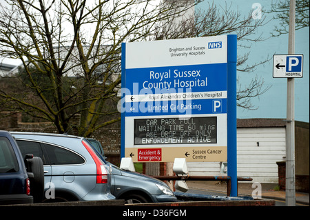 Von Brighton Royal Sussex County Hospital RSCH Parkplatz Schild Stockfoto