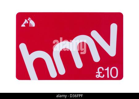 £10 Hmv Geschenk Wertgutschein auf weißem Hintergrund Stockfoto