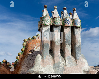 Dacharchitektur Casa Batllo, Antoni Gaudi, Barcelona Stockfoto