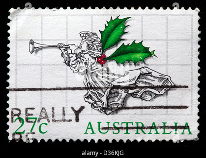 Engel mit Trompete, Weihnachten, Briefmarke, Australien, 1985 Stockfoto