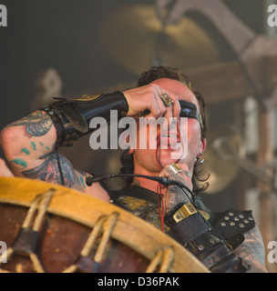 Corvus Corax, die live auf dem Amphi-Goth-Festival in Köln Stockfoto