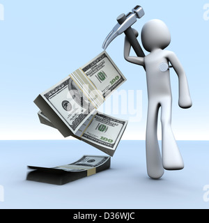 Ein Cartoon Handwerker mit Werkzeugen. 3D gerenderte Darstellung. Stockfoto
