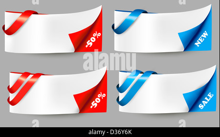 Verkauf von roten und blauen Banner mit Bändern. Stockfoto