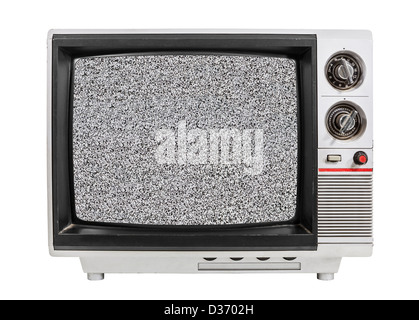 Grunge Vintage tragbare Fernseher isoliert mit statischen Schirm und Clipping-Pfad. Stockfoto