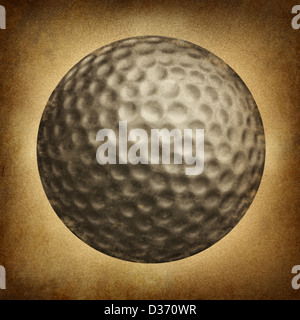 Golfball in einem alten Vintage Grunge Textur auf Pergament Papier als traditionelle sportliche Symbol eines einzelnen Freizeit-Spiel auf einem 18 Loch-Platz gespielt. Stockfoto