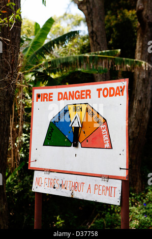 Feuer-Warnung-Diagramm auf Dangar Insel New South Wales, Australien Stockfoto