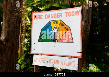 Feuer-Warnung-Diagramm auf Dangar Insel New South Wales, Australien Stockfoto