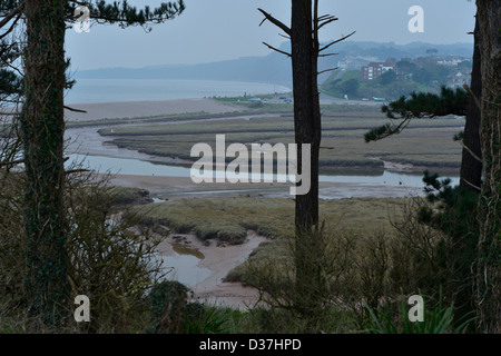 Blick nach Westen auf Budleigh Salterton, Devon, UK mit dem Fischotter im Vordergrund Stockfoto