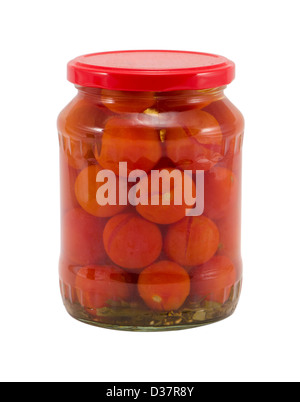 ökologischen natürlichen Tomaten Gemüse Konserven erhaltenen in Töpfe isoliert auf weißem Backgroundhealthy Ressource für Wint Gläser Stockfoto
