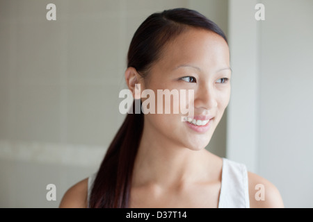 Nahaufnahme eines Weibes lächelndes Gesicht Stockfoto