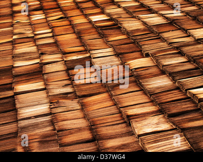 Alte Holz Schindeldach mit Textur und Farbe Stockfoto