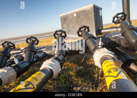 Methan, extrahiert aus einer alten Deponie Walney Insel, um einen Biogas-Generator Erzeugung grünen Stroms zu versorgen, Stockfoto