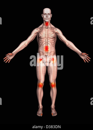 Digital generiert, männliche Figur zeigen Körperteile Stockfoto