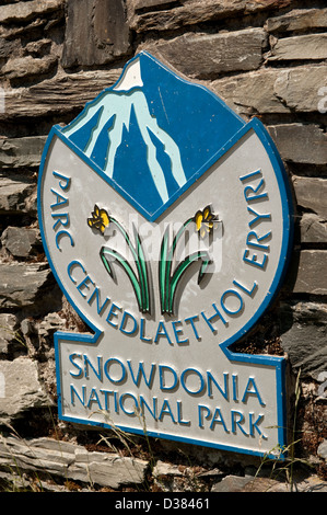 Snowdonia-Nationalpark Zeichen Parc Cenedlaethol Eryri Stockfoto