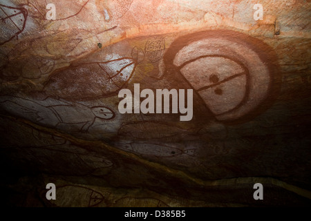 Wandjina Figur Bilder, von den Worrorra Menschen, Floß Punkt Collier Bay, Kimberley-Region, Western Australia Stockfoto