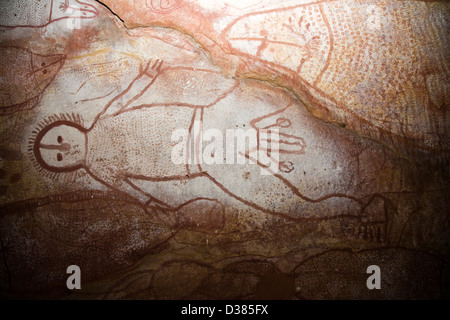 Wandjina Figur Bilder, von den Worrorra Menschen, Floß Punkt Collier Bay, Kimberley-Region, Western Australia Stockfoto
