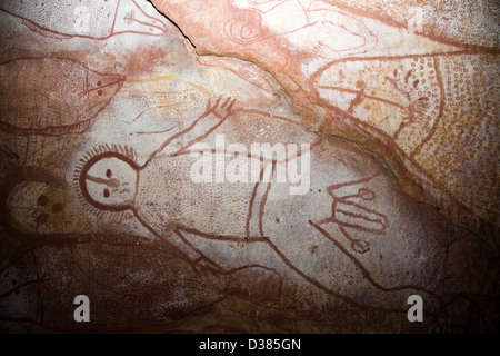 Wandjina Figur Bilder, von den Worrorra Menschen, Floß Punkt Collier Bay, Kimberley-Region, Western Australia Stockfoto