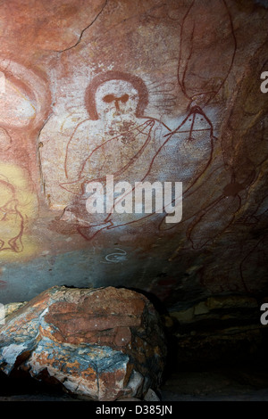 Wandjina Figur Bilder, von den Worrorra Menschen, Floß Punkt Collier Bay, Kimberley-Region, Western Australia Stockfoto