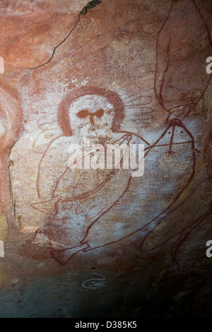 Wandjina Figur Bilder, von den Worrorra Menschen, Floß Punkt Collier Bay, Kimberley-Region, Western Australia Stockfoto