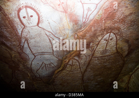 Wandjina Figur Bilder, von den Worrorra Menschen, Floß Punkt Collier Bay, Kimberley-Region, Western Australia Stockfoto