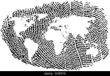 Weltkarte in einem Fingerabdruck vertreten Stockfoto