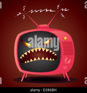 Vektor-Illustration von Cartoon-Fernsehen mit einem bösen dämonische Gesicht. 8 der EPS-Datei, keine Transparenz. Stockfoto