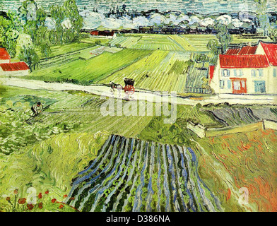 Vincent Van Gogh, Landschaft mit Kutsche und Zug. 1890. Post-Impressionismus. Öl auf Leinwand. Puschkin-Museum der schönen Künste, Moskau Stockfoto