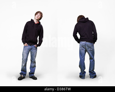 Vordere und hintere Ansicht der lässige jungen männlichen Mode im Katalog Stil. Stockfoto