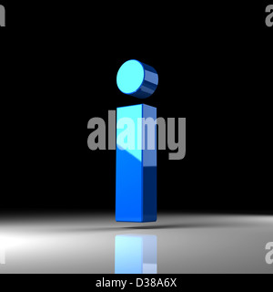Blaue Info-Zeichen "i" auf schwarzem Hintergrund. 3D Render-illustration Stockfoto