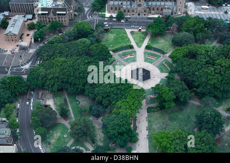 Blick auf den Park von der Aussichtsplattform des Sydney Tower und OzTrek und Skywalk. Blick vom höchsten Turm auf der Südhalbkugel stehen bei 350 m Stockfoto