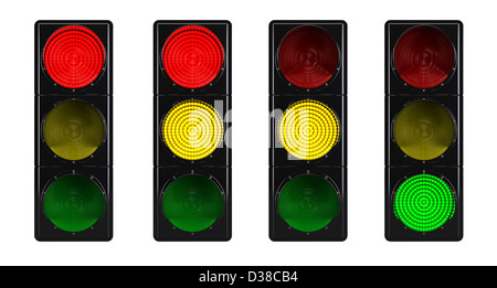 Sammlung von LED-Ampeln mit verschiedenen Lichtern auf isoliert auf weiss Stockfoto