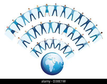 Team von Geschäftsleuten bilden WIFI Symbol Welle Stockfoto