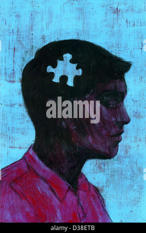 Anschauliches Bild des Mannes mit fehlende Stück des Puzzles, Gedächtnisverlust darstellt Stockfoto