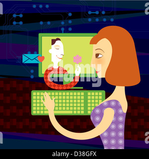 Frau mit ihrem Freund online-dating Stockfoto