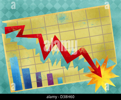 Liniendiagramm zeigt Wirtschaft Absturz Stockfoto