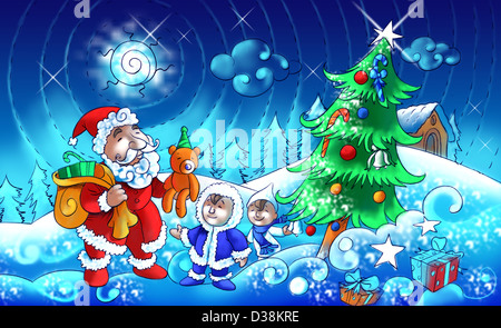 Santa Claus er ein Geschenk für ein Kind Stockfoto