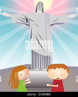 Touristen vor einer Statue, Christus, dem Erlöser, Rio De Janeiro, Brasilien Stockfoto