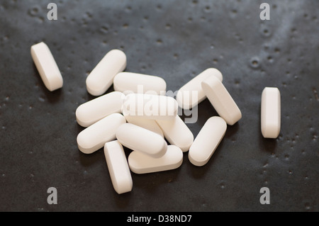 Nahaufnahme von Glutamin Tabletten Nahrungsergänzung Stockfoto