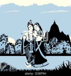 Lord Krishna mit Göttin Radha Stockfoto