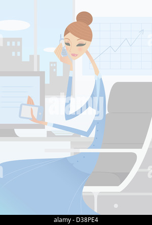 Geschäftsfrau, die auf einem Mobiltelefon in einem Büro im Gespräch Stockfoto
