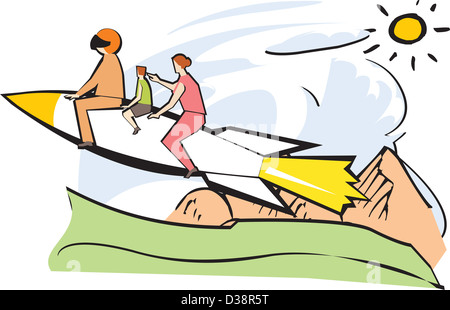 Familie auf einem Weltraumforschung Stockfoto