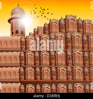 Niedrigen Winkel Ansicht eines Palastes, Hawa Mahal, Jaipur, Rajasthan, Indien Stockfoto