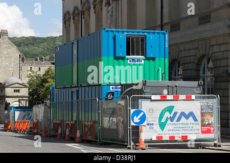Temporäre Gebäude funktioniert Baubüro außerhalb der Victoria Art Gallery auf Bridge Street Bad. Stockfoto