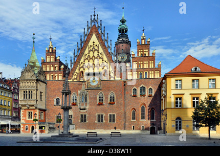 Alte gotische Rathaus in Wroclaw (Breslau) in Polen Stockfoto