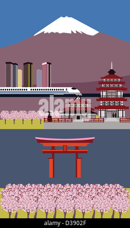Collage der touristischen Attraktionen in Japan Stockfoto