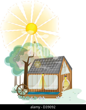 Haus mit Sonnenkollektoren Stockfoto