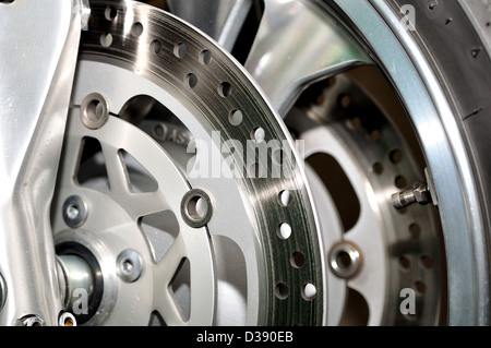 Detail von einem Motorrad-Scheibenbremse. Stockfoto